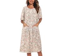 COSUNIONY House Dresses for Women Cotton Short Sleeve House Coat Buttons Down Dusters Robe with Pockets S-XXL, Apricot Yellow, Large