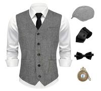 Cosvana 1920s Mens Costume - Roaring 20s Outfit Set for Gatsby Gangster, Grey Stripes, XXL