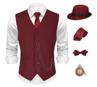 Cosvana 1920s Mens Costume - Roaring 20s Outfit Set for Gatsby Gangster, Red, XL