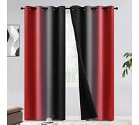 COSVIYA 100% Blackout Curtains & Drapes Black Red Curtains 84 inches Long 2 Panels Set, Full Room Darkening Grommet Gradient Insulated Thermal Window Curtains for Bedroom/Living Room,52x84 inches