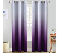 COSVIYA Grommet Ombre Room Darkening Curtains 84 inch Long, Gradient Drapes Purple and Grayish White Light Blocking Insulated Thermal Window Curtains for Bedroom/Living Room,2 Panels,42x84 inches