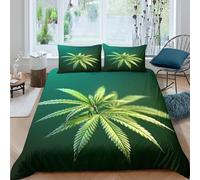 Cosy 3D Print Microfiber Cannabis leaf Bed Quilt Cover All Season Bedding Set w/ Pillowcase Natural plant style Duvet Cover Sets Easy Care Machine Washable for Boys Girls Kids Double（200x200cm）
