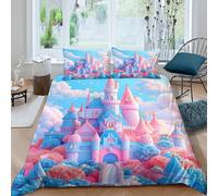 Cosy 3D Print Microfiber Castle fantasy Bed Quilt Cover All Season Bedding Set w/ Pillowcase Dreamy fairytale style Duvet Cover Sets Easy Care Machine Washable for Boys Girls Kids King（220x240cm）