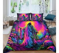 Cosy 3D Print Microfiber Death figure Bed Quilt Cover All Season Bedding Set w/Pillowcase neon surreal art Duvet Cover Sets Easy Care Machine Washable for Boys Girls Kids Super king（260x220cm）