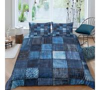 Cosy 3D Print Microfiber Denim patchwork Bed Quilt Cover All Season Bedding Set with Matching Pillowcase Blue textile Duvet Cover Sets Easy Care Machine Washable for Boys Girls Kids King（220x240cm）