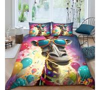 Cosy 3D Print Microfiber Funny giraffe Bed Quilt Cover All Season Bedding Set w/ Pillowcase Cartoon party style Duvet Cover Sets Easy Care Machine Washable for Boys Girls Kids Double（200x200cm）