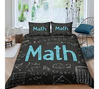 Cosy 3D Print Microfiber Mathematics Education Bed Quilt Cover All Season Bedding Set w/ Pillowcase Chalkboard Style Duvet Cover Sets Easy Care Machine Washable for Boys Girls Kids Single（140x200cm）
