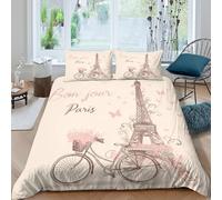 Cosy 3D Print Microfiber Paris Eiffel Tower Bed Quilt Cover All Season Bedding Set w/ Pillowcase Retro illust Duvet Cover Sets Easy Care Machine Washable for Boys Girls Kids Double（200x200cm）
