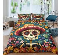 Cosy 3D Print Microfiber sugar skull Bed Quilt Cover All Season Bedding Set w/ Pillowcase Mexican folk style Duvet Cover Sets Easy Care Machine Washable for Boys Girls Kids Super king（260x220cm）