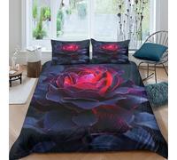 Cosy 3D Printed Microfiber Dark rose Quilt Cover Sets All Season Bedding Set with Pillow Shams Gothic floral design Duvet Cover Easy Care Machine Washable for Home Decoration Double（200x200cm）