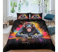Cosy 3D Printed Microfiber DJ monkey Quilt Cover Sets All Season Bedding Set with Pillow Shams vibrant pop art style Duvet Cover Easy Care Machine Washable for Home Decoration King（220x240cm）