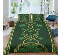 Cosy 3D Printed Microfiber Irish Celtic Quilt Cover Sets All Season Bedding Set with Pillow Shams St. Patrick's themed art Duvet Cover Easy Care Machine Washable for Home Decoration Double（200x200cm）