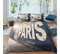 Cosy 3D Printed Microfiber Paris street art Quilt Cover Sets All Season Bedding Set with Pillow Shams Vintage urban scenery Duvet Cover Easy Care for Home Decoration Single（135x200cm）