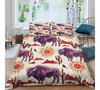 Cosy 3D Printed Microfiber Purple bison Quilt Cover Sets All Season Bedding Set with Pillow Shams Desert wildlife art Duvet Cover Easy Care Machine Washable for Home Decoration King（220x240cm）