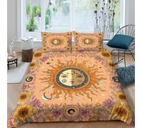 Cosy 3D Printed Microfiber Sun moon art Quilt Cover Sets All Season Bedding Set with Pillow Shams Vintage mystical design Duvet Cover Easy Care Machine Washable for Home Decoration Single（135x200cm）