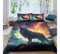 Cosy 3D Printed Microfiber Wolf howling Quilt Cover Sets All Season Bedding Set with Pillow Shams Fantasy cosmic art Duvet Cover Easy Care Machine Washable for Home Decoration Double（200x200cm）