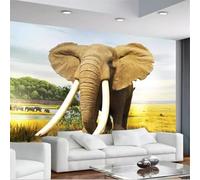 Cosy Autumn Prairie Woods Elephants 3D Wallpaper Silky Texture Home Study Office Grey Dining Room Sofa Bedroom Living Room TV Backdrop-200cm×140cm