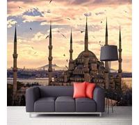 Cosy Beautiful City Architecture Sky Birds 3D Wallpaper Textured Silk Easy Install Living Room Sofa Bedroom Dining Room Home Decoration Wall-400cm×280cm
