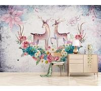 Cosy Beautiful Hand Painted Vintage Elk Flowers 3D Wallpaper Silky Texture Home Study Office Grey Dining Room Sofa Bedroom Living Room TV Backdrop-250cm×170cm