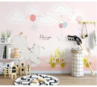 Cosy Beautiful Pink Cartoon Rabbit Elephant 3D Wallpaper Silky Texture Home Study Office Grey Dining Room Sofa Bedroom Living Room TV Backdrop-350cm×256cm
