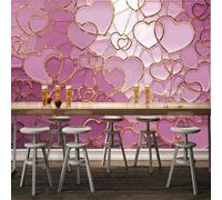 Cosy Beautiful Pink Love Heart Golden Line 3D Wallpaper Luxury Silk Study Dining Feature Sofa Grey Bedroom Living Room Tv Decorative Wall-150cm×105cm