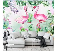 Cosy Beautiful Plants Green Leaves Flamingos 3D Wallpaper Silky Texture Home Study Office Grey Dining Room Sofa Bedroom Living Room TV Backdrop-300cm×210cm