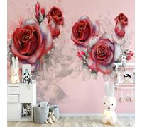 Cosy Beautiful Red Hand Painted Roses 3D Wallpaper Silky Texture Home Study Office Grey Dining Room Sofa Bedroom Living Room TV Backdrop-400cm×280cm