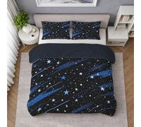 Cosy & Comfortable Delicate Touch, King Duvet Cover Set, Non-Iron Easycare SuperSoft Bedding Set, 90" x 86" Quilt Cover & Pillowcase, Space Star Shooting Stars Dreamy, Midnight Blue