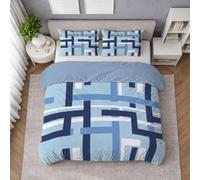 Cosy & Comfortable Delicate Touch, Single Duvet Cover Set, Non-Iron Easycare SuperSoft Bedding Set, 53" x 79" Quilt Cover & Pillowcase, Geometric Abstract Blue Maze Modern, Frozen Blue