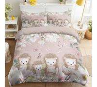Cosy & Comfortable Delicate Touch, Single Duvet Cover Set, Non-Iron SuperSoft Bedding Set, Quilt Cover with 1 Pillowcase, Watercolour Fairy Tale Animal Hedgehog Butterfly Floral, Dusty Pink