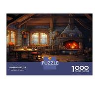 Cosy Cottage For Indoor Leisure & Housewarming: 1000 Pieces Extra-Thick Cardboard Classic Cabin Fireplace Room Concentration Training Puzzle, A Thoughtful Housewarming Gift Puzzle 38x26cm/1000pcs