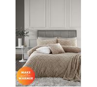 'Cosy Diamond' Soft and Warm Faux Fur Fleece Duvet Cover Set Catherine Lansfield Natural King