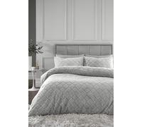 'Cosy Diamond' Soft and Warm Faux Fur Fleece Duvet Cover Set Catherine Lansfield Silver Double