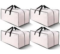 Cosy Family 4 Pack Heavy Duty Extra Large Moving Bags with Backpack Straps - Strong Handles & Zippers, Storage Totes For Space Saving, Fold Flat, Alternative to Moving Box (Set of 4, Clear)