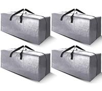 Cosy Family 4 Pack Heavy Duty Extra Large Moving Bags with Backpack Straps - Strong Handles & Zippers, Storage Totes For Space Saving, Fold Flat, Alternative to Moving Box (X-Large-Set of 4, Silver)