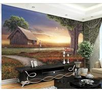 Cosy Field Grass House River Dog Big Tree Landscape 3D Wallpaper Premium Textured Silk Study Dining Living Room Bedroom Sofa TV Wall Easy Install-250cm×170cm