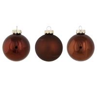 Cosy Home Set of 12 Glass Christmas Baubles, Shiny Matt Opal Brown, D8 cm