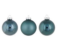 Cosy Home Set of 12 Shiny Matt Opal Blue Glass Christmas Baubles, D8 cm