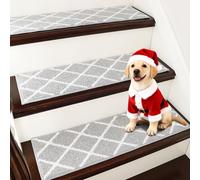 COSY HOMEER 15 Pack Nonslip Stair Carpet Treads, 22 x 70cm Polyester Medium Pile Carpet Stair Pads with TPE Backing, Super Grip Self-Adhesive Stair Treads, Noise Reduction & Machine Washable, Grey