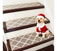 COSY HOMEER 15 Pack Nonslip Stair Carpet Treads, 22 x 70cm Polyester Medium Pile Carpet Stair Treads with TPE Backing, Super Grip Self-Adhesive Stair Pads, Noise Reduction & Machine Washable, Beige