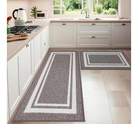 COSY HOMEER 2-Piece Nonslip Kitchen Runner Rug Set, 51x76cm+51x122cm, Absorbent and Machine Washable Kitchen Floor Mats, 100% Polypropylene Carpet Runners for Anti Water Splashes, Brown