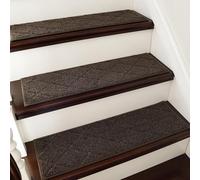 COSY HOMEER 4 pcs Full Edge Wrapping Stair Treads,70x22 CM Non-Slip Carpet Mat for Indoor Stairs, Single Color Polyester Stair Tread Runners Pads for Wooden Steps, Friendly to Kids Pets Elders,Brown