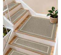 COSY HOMEER 76 x 76cm Square Staircase Corner Stair Treads Mats for Indoor Staircases, Washable 100% Polyester Carpet Staircase Mat for Kids Elders Dogs with TPE Backing, 1pcs Beige
