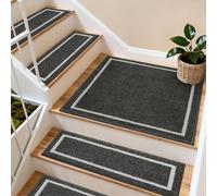 COSY HOMEER 76 x 76cm Square Staircase Corner Stair Treads Mats for Indoor Staircases, Washable 100% Polyester Carpet Staircase Mat for Kids Elders Dogs with TPE Backing, 1pcs Black