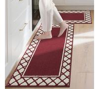 COSY HOMEER Absorbent Kitchen Runner Rug Mats 2 Pieces, 50x76cm+50x122cm, Extra Nonslip TPR Backed Carpet Rugs for Kitchen, Soft Standing & Machine Washable, Vacuum Cleaner Available No Curling, Red