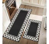 COSY HOMEER Absorbent Kitchen Runner Rug Mats 2 Pieces, 50x76cm+50x122cm, Extra Nonslip TPR Backed Carpet Rugs for Kitchen, Soft Standing & Machine Washable, Vacuum Cleaner Available No Curling, Black