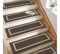 COSY HOMEER Carpet Stair Treads 15pcs Set, Non-Slip Indoor Carpet Treads for Stairs for Kids Elders and Dogs, 100% Polyester Quick Peel Self-adhesive Stair Runner Rug Pads, 22 x 70cm, Brown