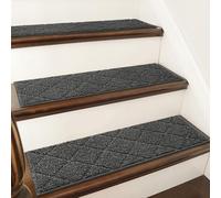 COSY HOMEER Edging Stair Treads Non-Slip Carpet Mat 28inX9in Indoor Stair Runners for Wooden Steps, Edging Stair Rugs for Kids and Dogs, 100% Polyester TPE Backing (15pc, Black)