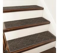 COSY HOMEER Edging Stair Treads Non-Slip Carpet Mat 28inX9in Indoor Stair Runners for Wooden Steps, Edging Stair Rugs for Kids and Dogs, 100% Polyester TPE Backing (7pc, Brown)