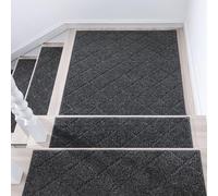 COSY HOMEER Edging Stair Treads Non-Slip Corner Indoor Stair Runners for Wooden Steps,Landing Slip Resistant Stair Rugs Mat for Kids and Dogs,100% Polyester TPE Backing,Black,30x30 inch